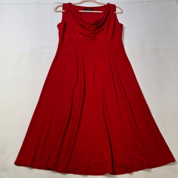Jones Studio Red Cowl Neck Midi Dress Size 6 Empire Princess Fit & Flare Stretch - Picture 4 of 12